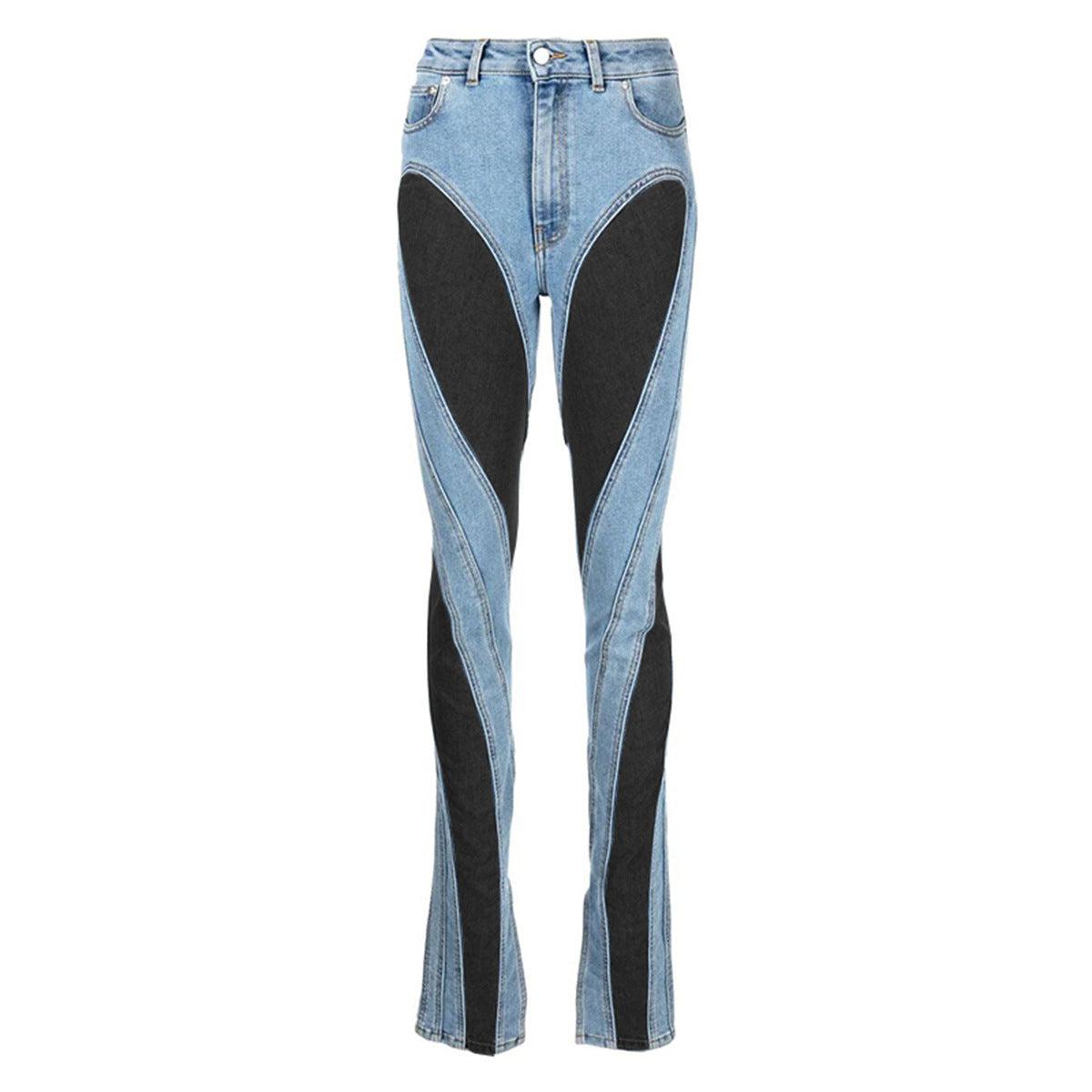 Damejeans Høy Midje Slim Fit Elastisk Denim med Dristige Fargekontraster - NordHjem