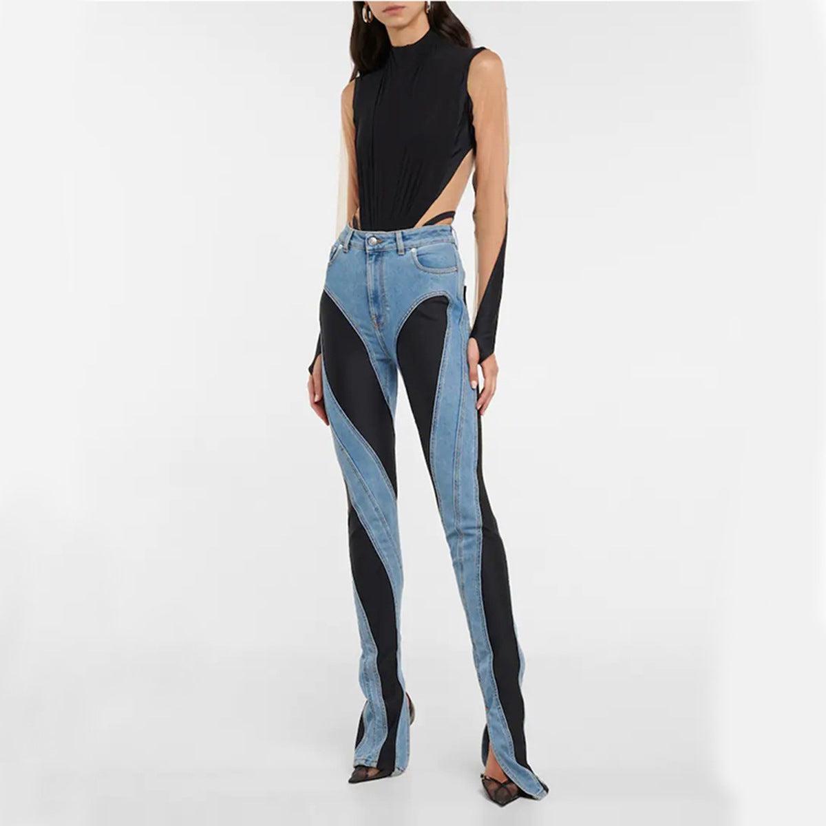 Damejeans Høy Midje Slim Fit Elastisk Denim med Dristige Fargekontraster - NordHjem