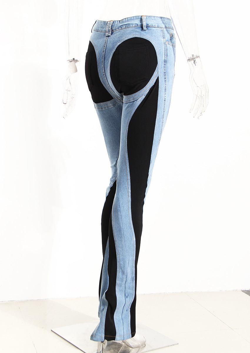Damejeans Høy Midje Slim Fit Elastisk Denim med Dristige Fargekontraster - NordHjem