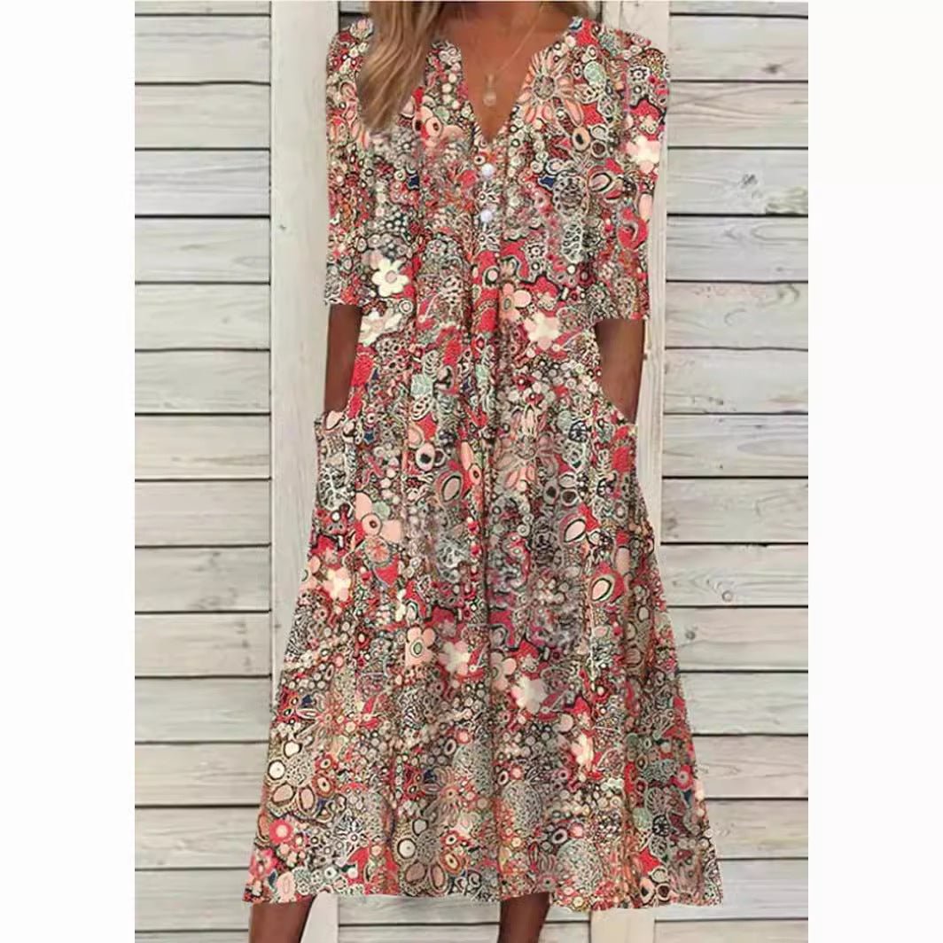 Damen Blomsterkjole Moderne Lett Stoff - NordHjem