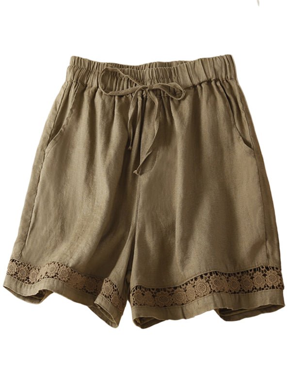 Damens Løse Shorts i Vevd med Hult Blonder - NordHjem