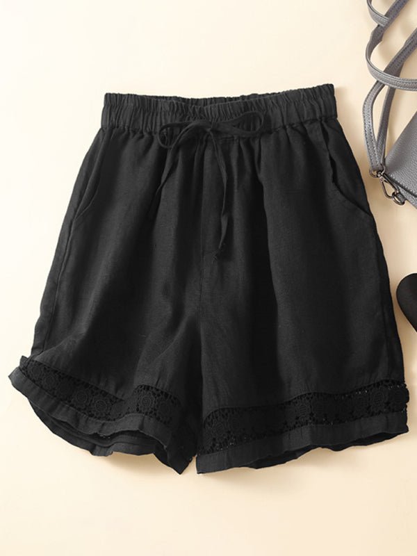 Damens Løse Shorts i Vevd med Hult Blonder - NordHjem