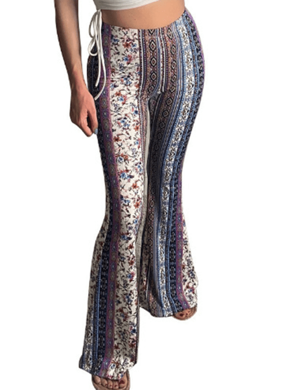 Damer Boho Printed Skinny Bukser Flared Ankel - NordHjem