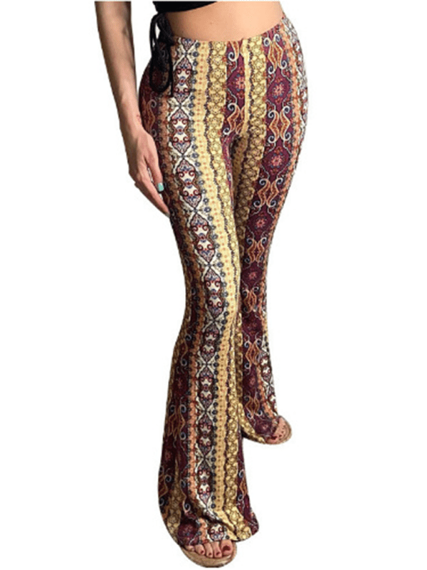 Damer Boho Printed Skinny Bukser Flared Ankel - NordHjem
