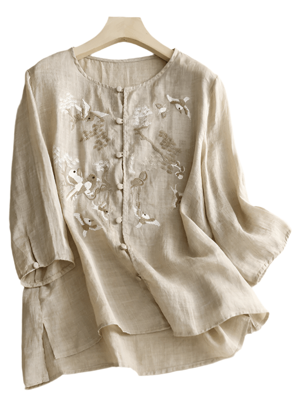 Damer Retro Topp Rund Hals Broderi - NordHjem