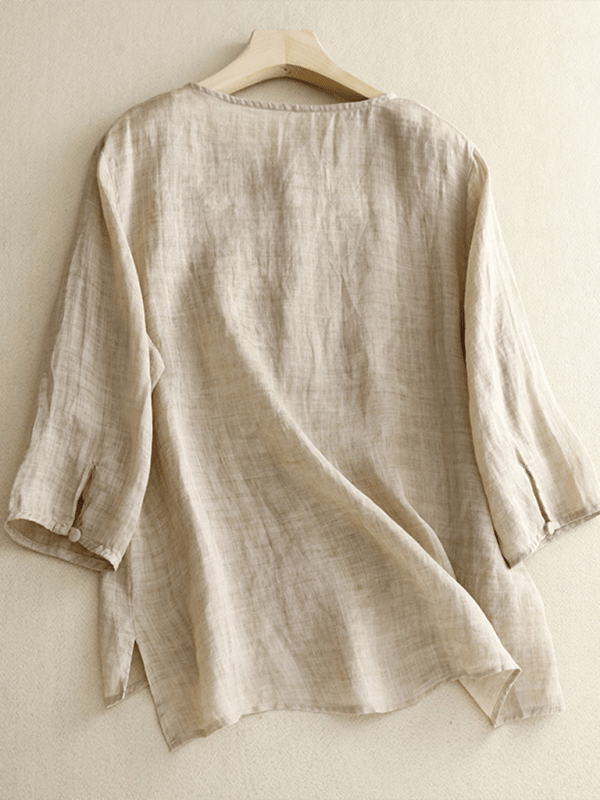 Damer Retro Topp Rund Hals Broderi - NordHjem