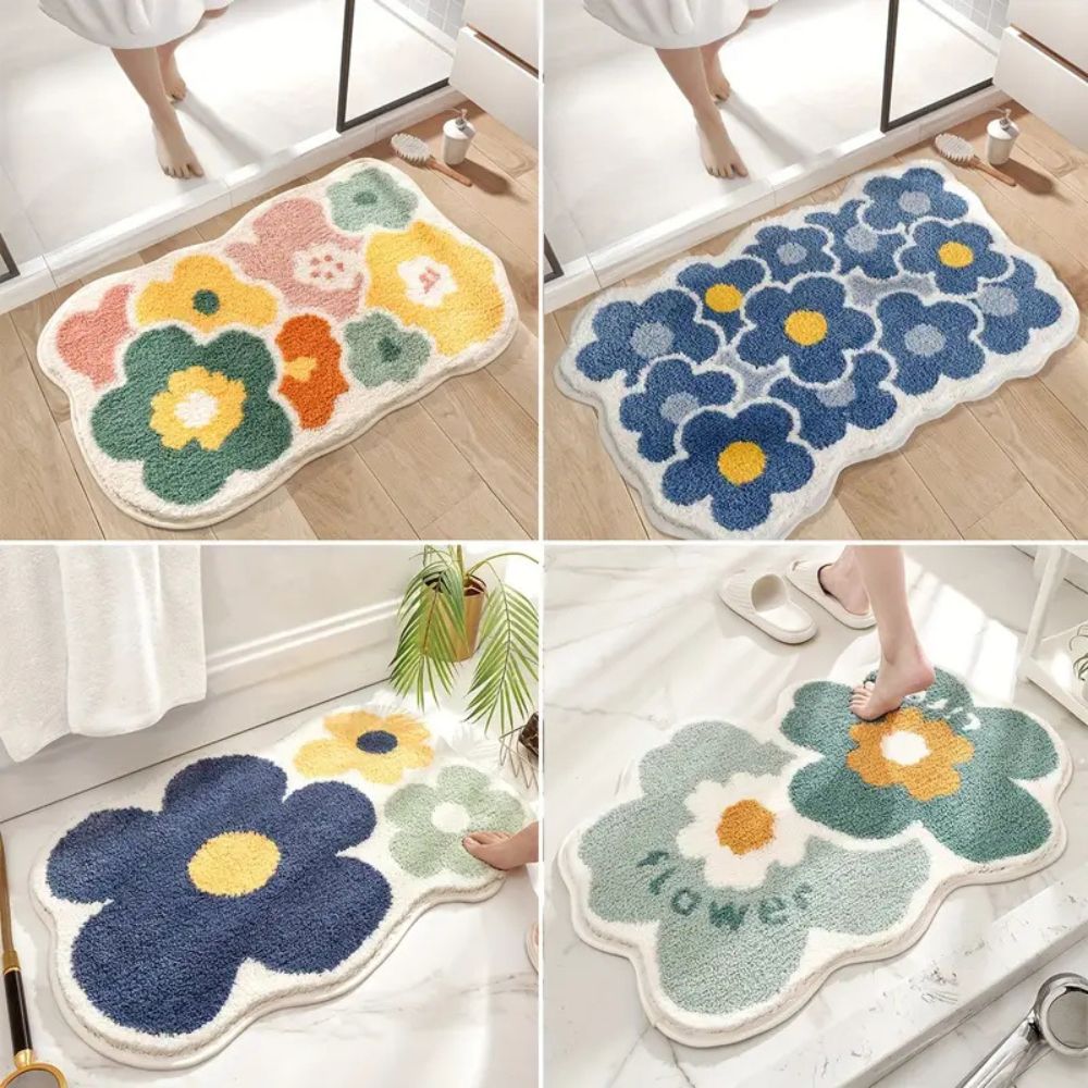 Tuftet absorberende badematte med blomster