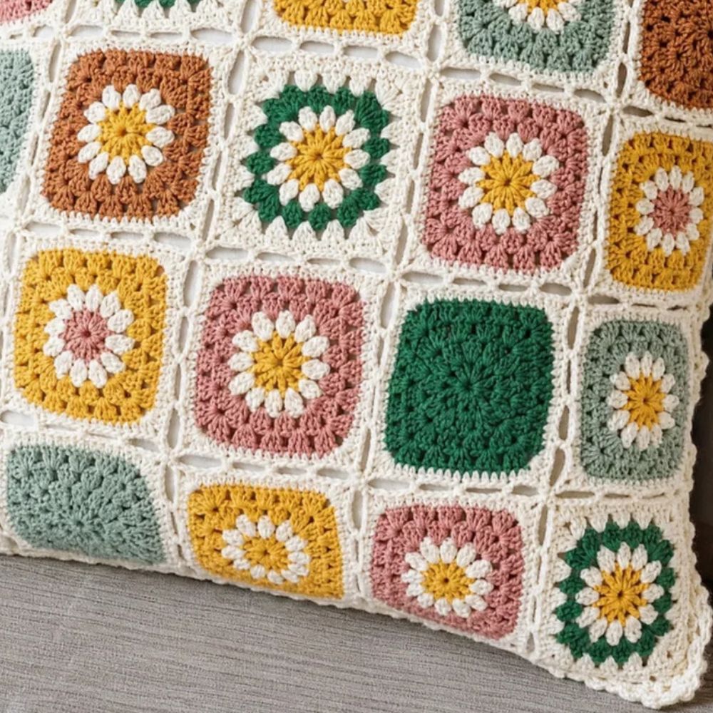 Heklet putetrekk med blomster