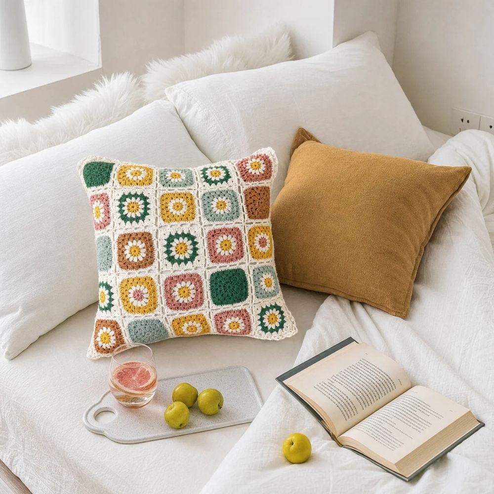 Heklet putetrekk med blomster