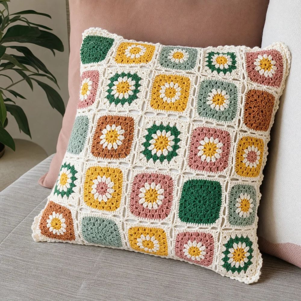Heklet putetrekk med blomster