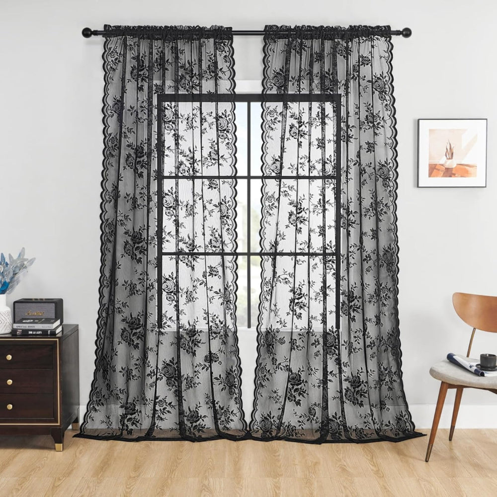 Transparente gardiner med blomster – Rosé Glow