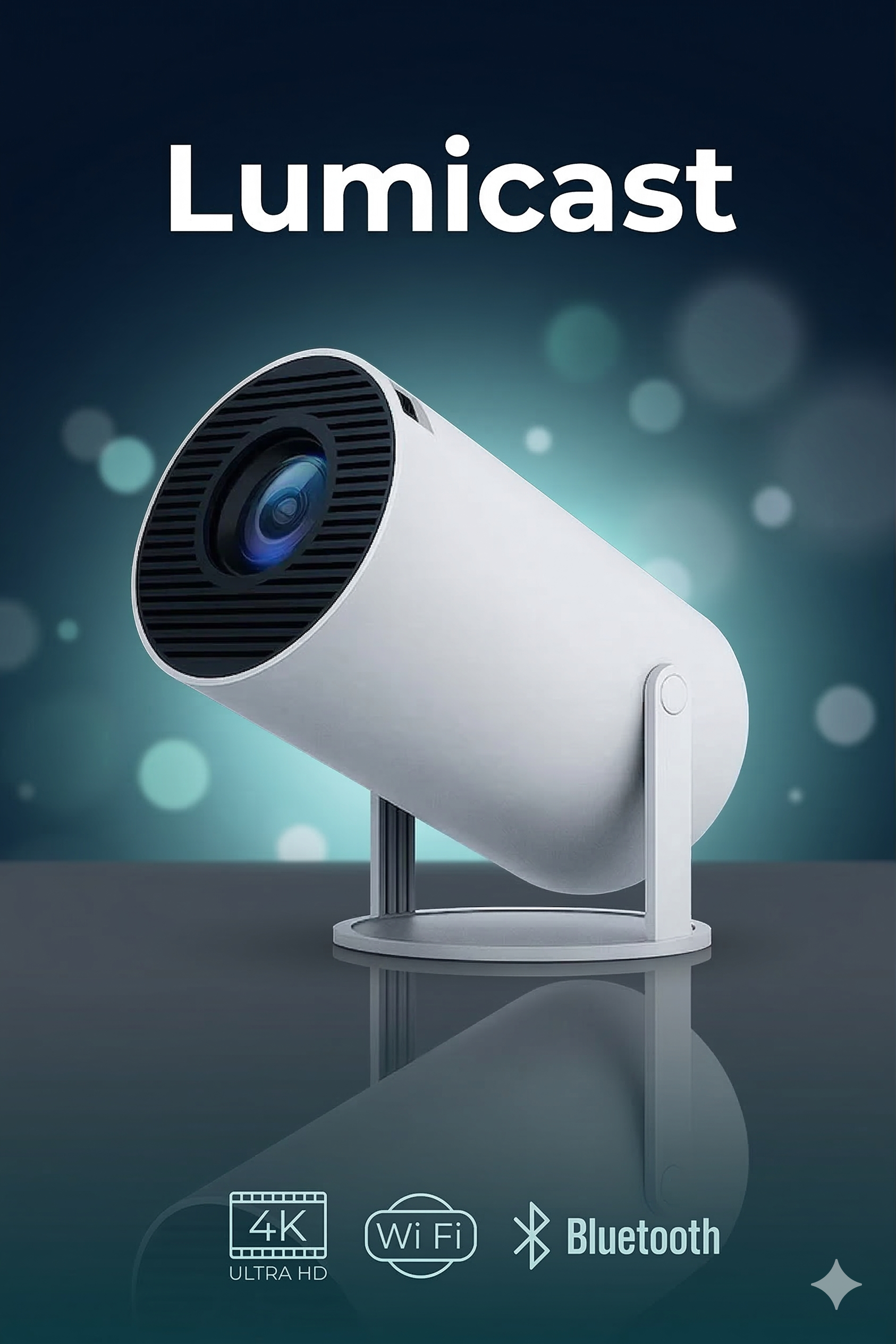 LumiCast Ultra 2026 – Avansert bærbar miniprojektor med trådløs WiFi, Bluetooth og høyoppløst bilde for hjemmeunderholdning