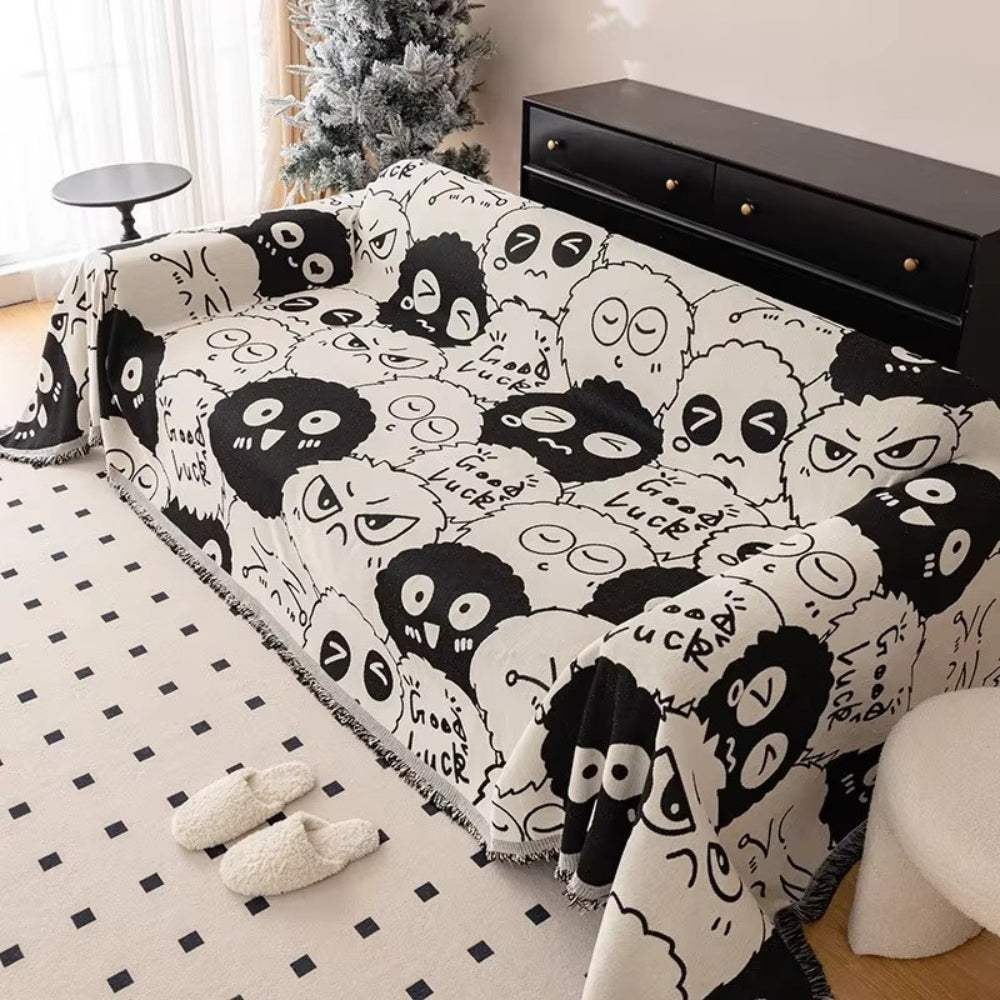 Gremlin chenille-sofatrekk med tegneseriemotiv – Funky Krem