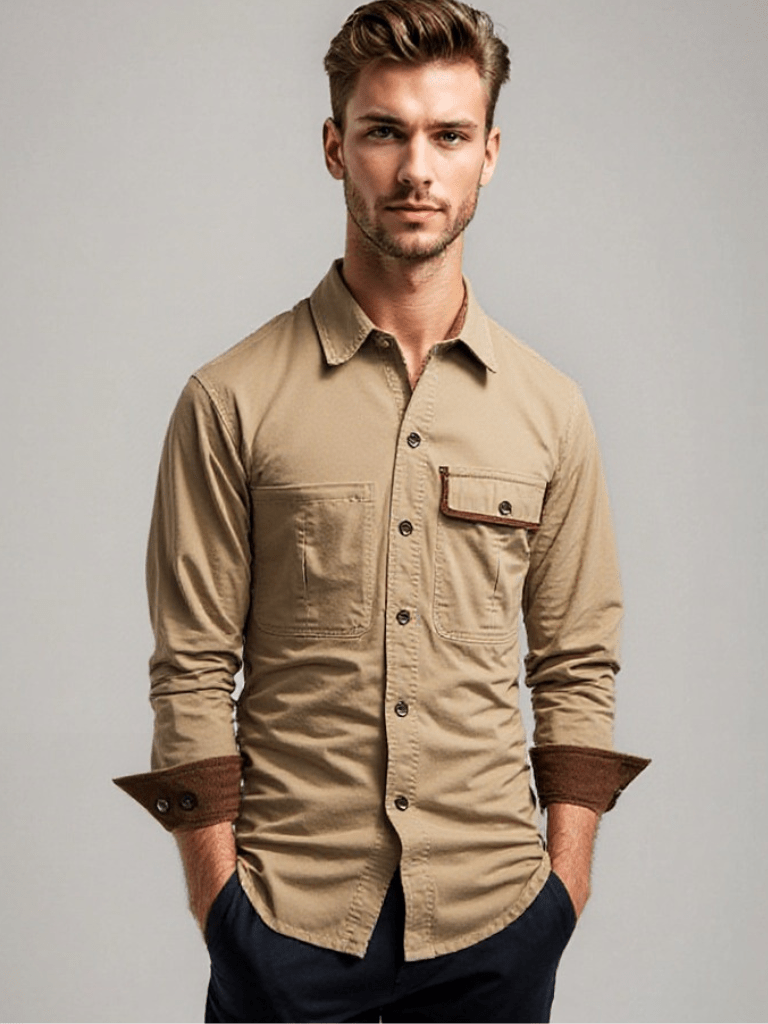 Herre Button - Up Skjorte med Lange Ermer og Kontrasterende Mansjetter - NordHjem