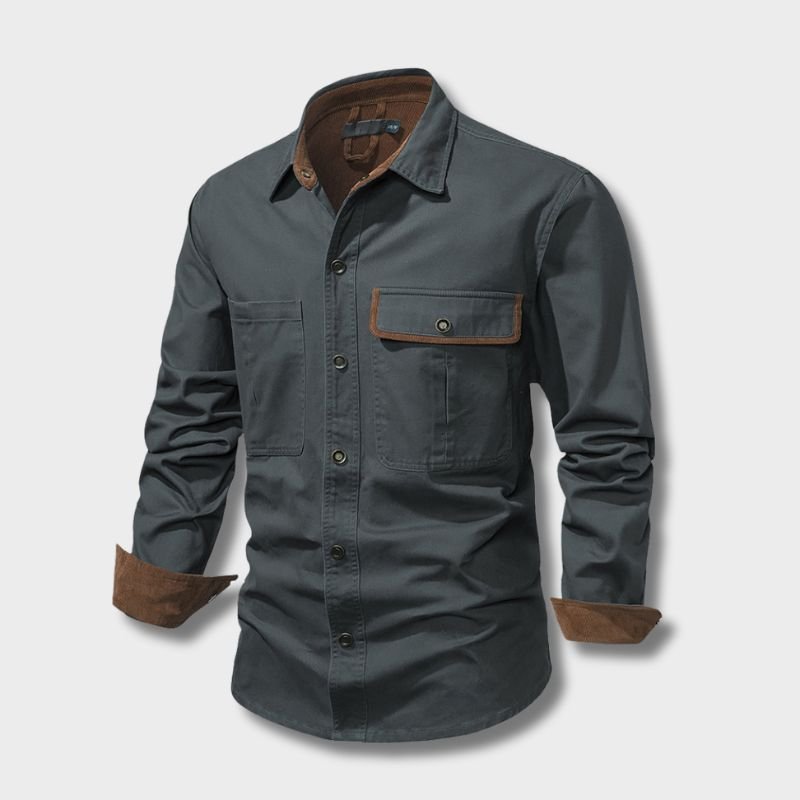 Herre Button - Up Skjorte med Lange Ermer og Kontrasterende Mansjetter - NordHjem