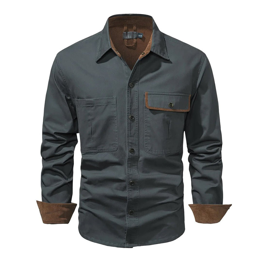 Herre Button - Up Skjorte med Lange Ermer og Kontrasterende Mansjetter - NordHjem