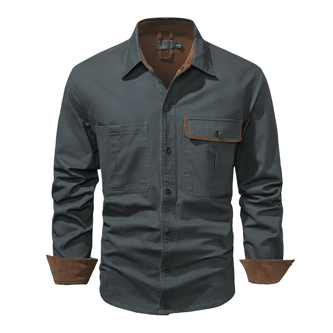 Herre Button - Up Skjorte med Lange Ermer og Kontrasterende Mansjetter - NordHjem