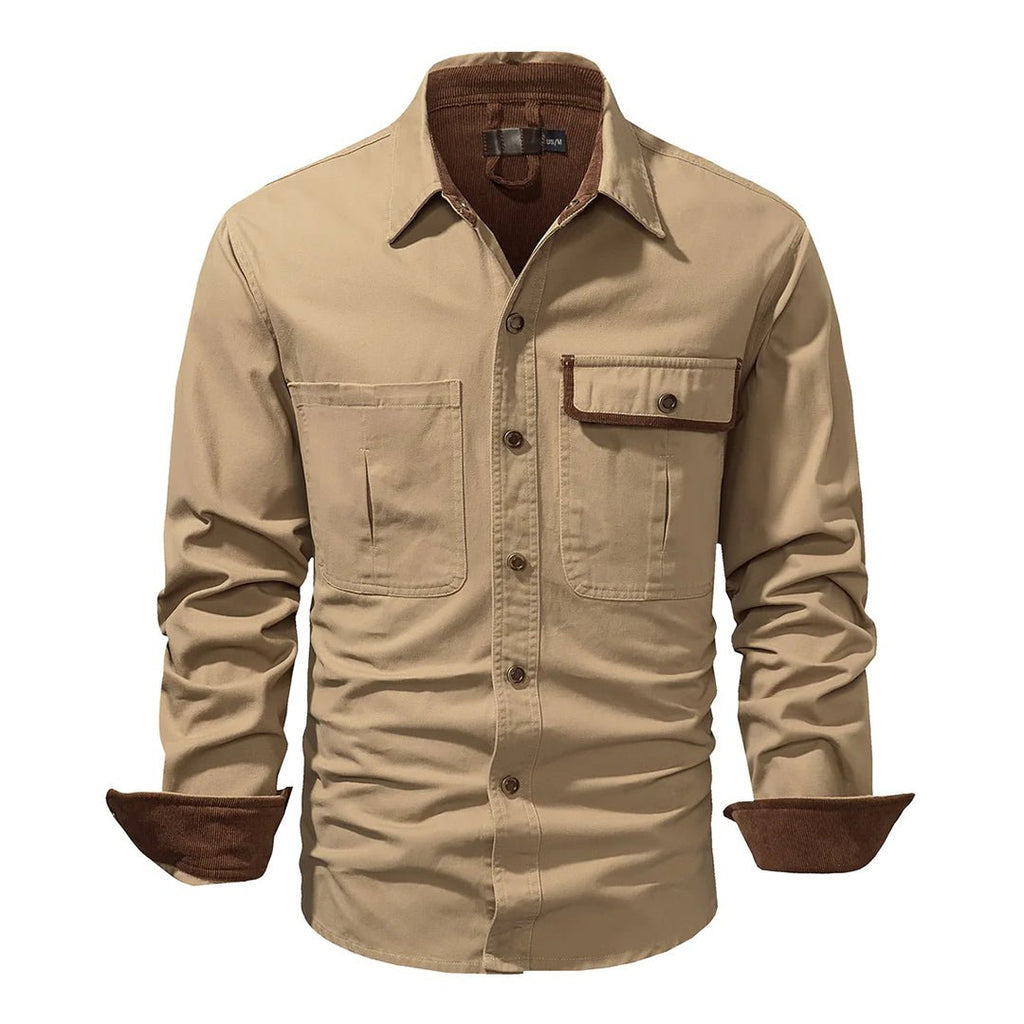 Herre Button - Up Skjorte med Lange Ermer og Kontrasterende Mansjetter - NordHjem