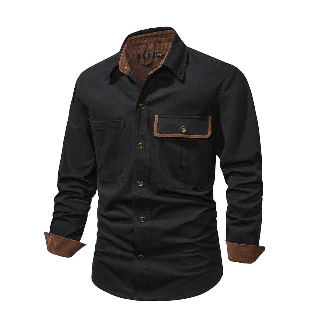 Herre Button - Up Skjorte med Lange Ermer og Kontrasterende Mansjetter - NordHjem