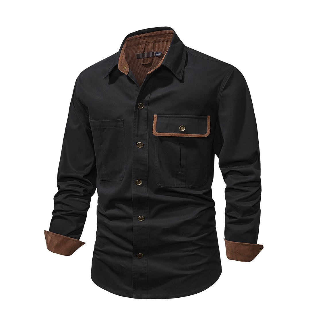 Herre Button - Up Skjorte med Lange Ermer og Kontrasterende Mansjetter - NordHjem