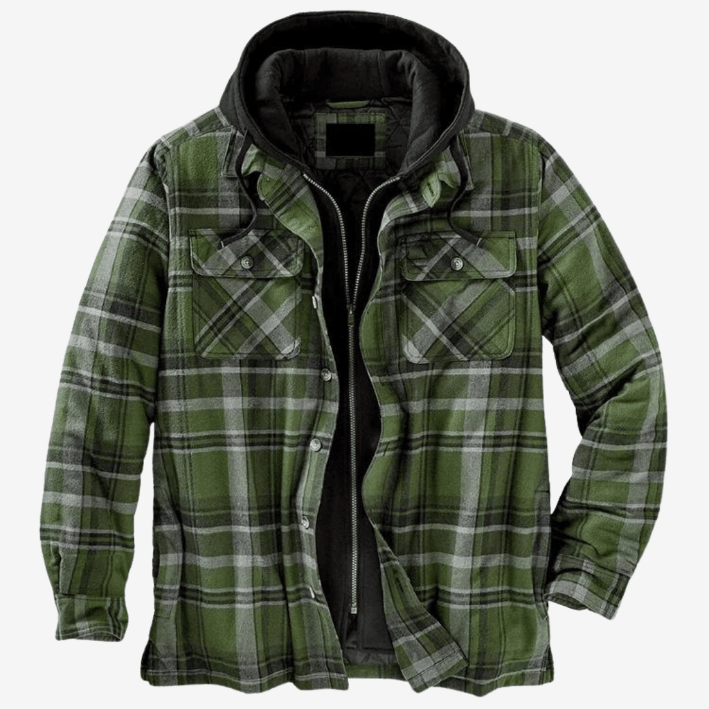Herre Fleece Fôret Jakke med Hette i Rutete Design - NordHjem