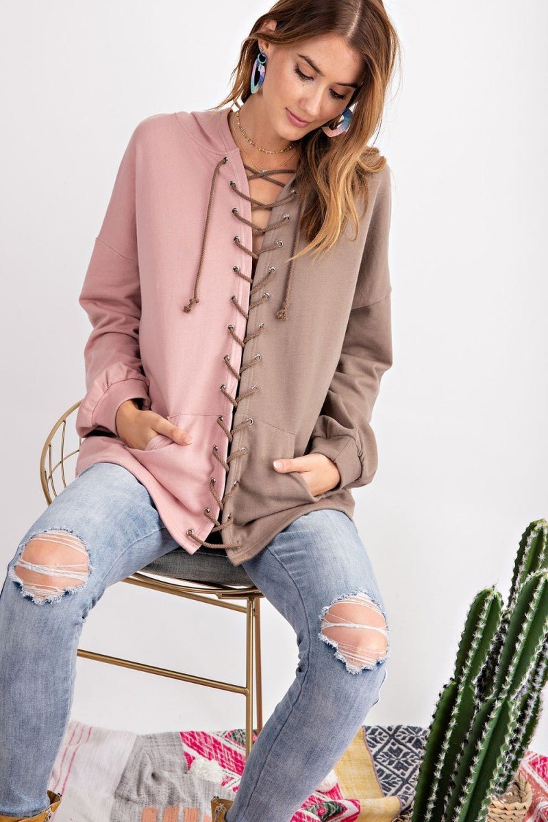 Dames Hoodie Fargeblokk Terry Strikket - NordHjem
