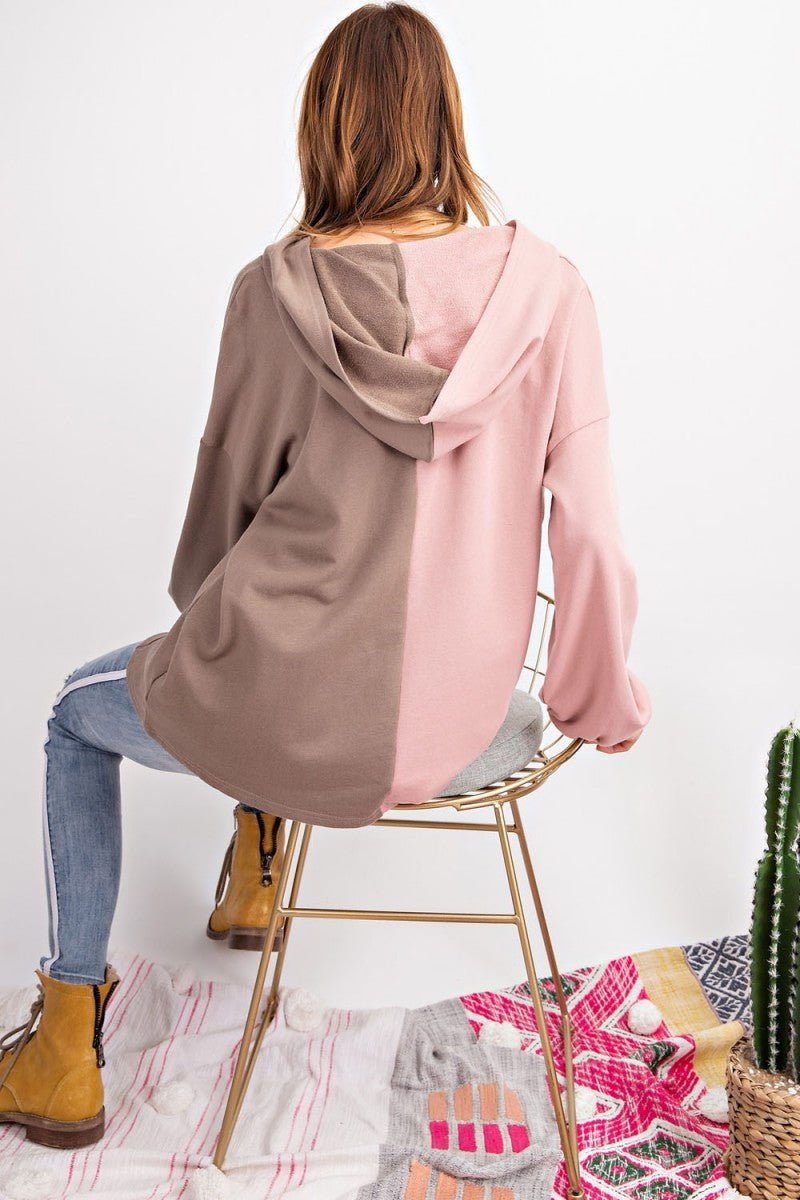 Dames Hoodie Fargeblokk Terry Strikket - NordHjem