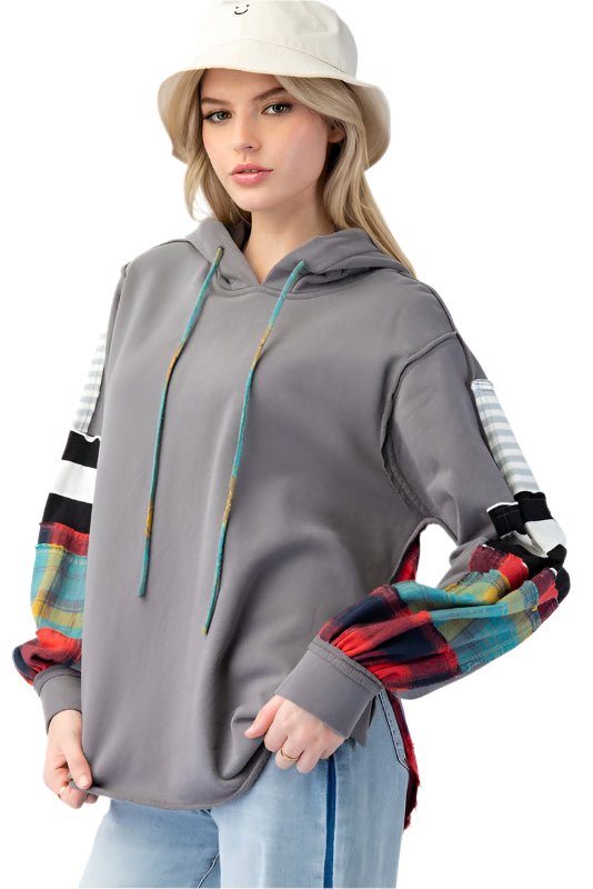 Dame Hoodie Plaid Terry Strikket - NordHjem