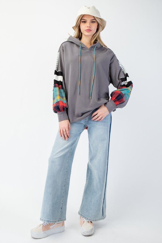 Dame Hoodie Plaid Terry Strikket - NordHjem