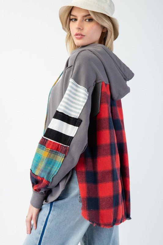 Dame Hoodie Plaid Terry Strikket - NordHjem