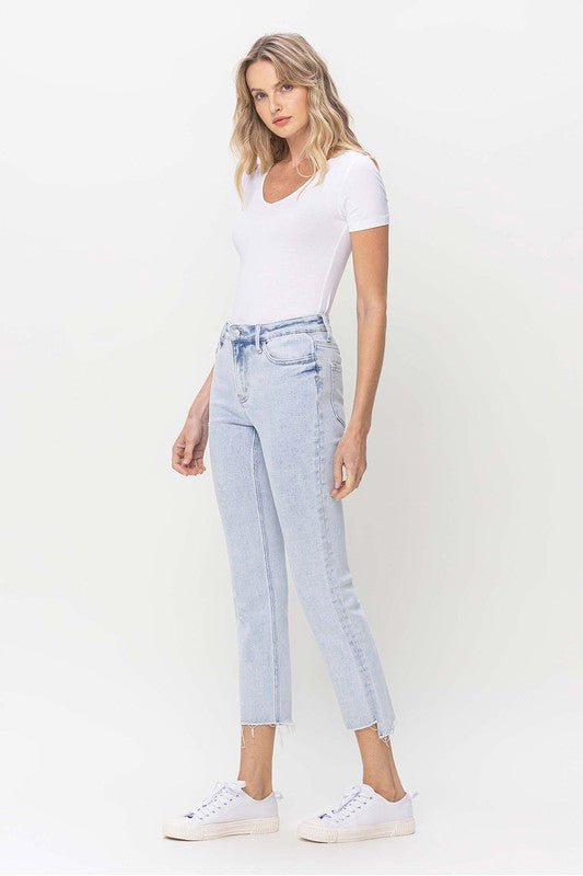 Dames Høy Midje Rett Jeans Lys Denim - NordHjem