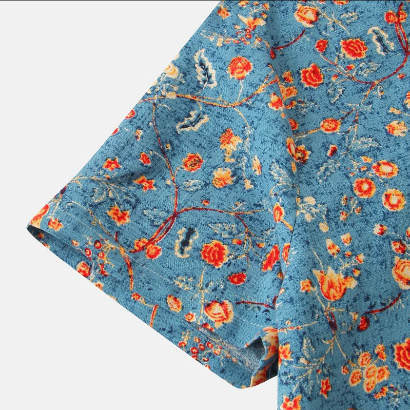 Herren Skjorte Med Blomsterprint Løs Passform - NordHjem