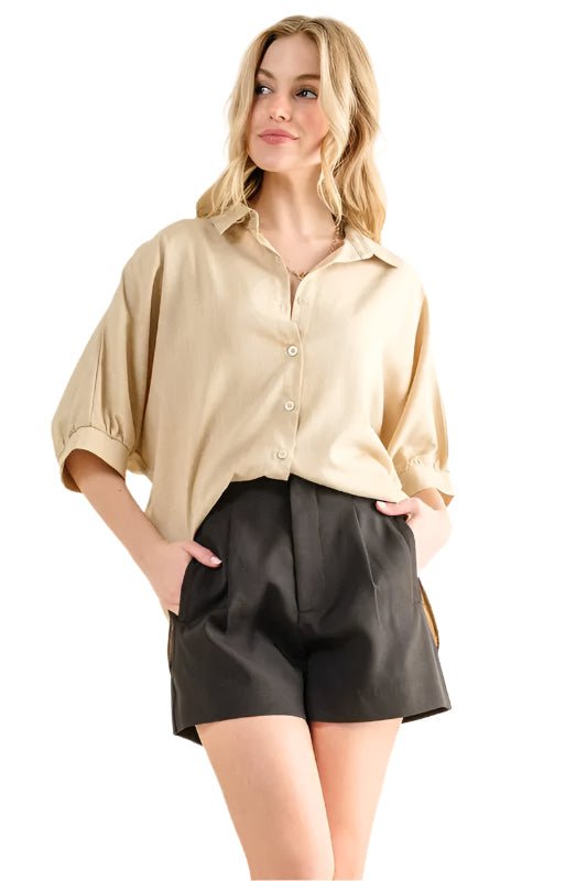 Oversized linskjorte med knapper for kvinner - NordHjem