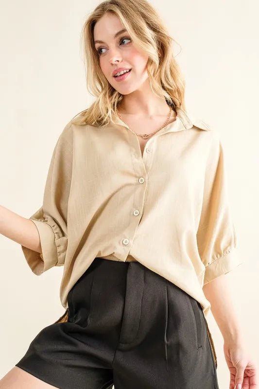 Oversized linskjorte med knapper for kvinner - NordHjem