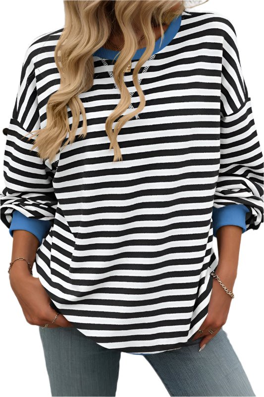 Dames Sweatshirt Rund Hals Stripet Mønster - NordHjem