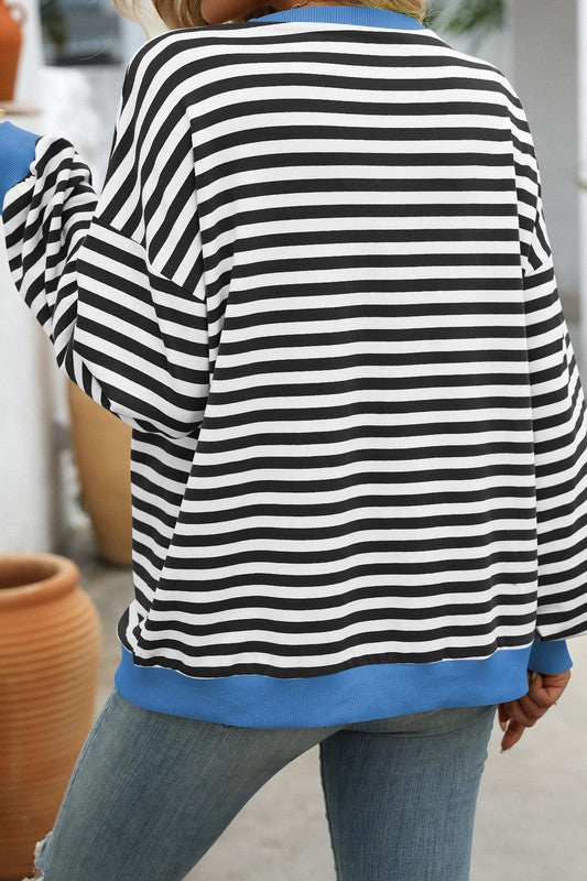 Dames Sweatshirt Rund Hals Stripet Mønster - NordHjem