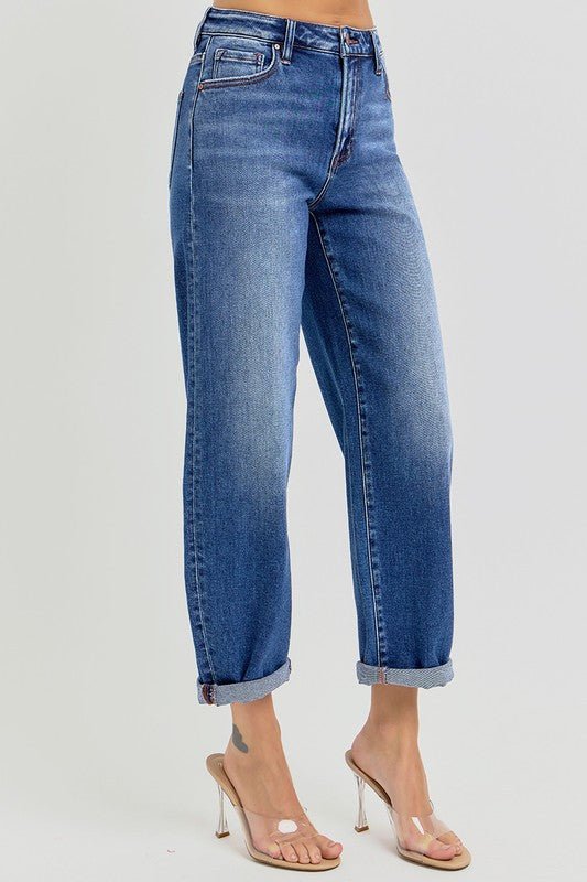 Høy Midje Crop Mild Barrel Jeans Medium Denim - NordHjem