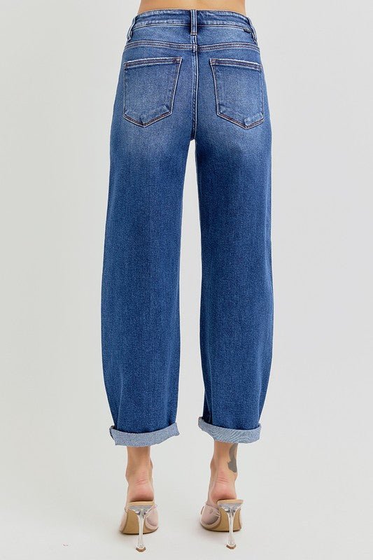 Høy Midje Crop Mild Barrel Jeans Medium Denim - NordHjem