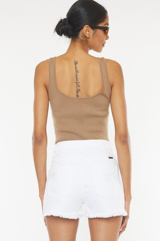 Høy Midje Frayed Hem Shorts - NordHjem