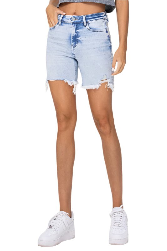 Høy Midje Midi Shorts Denim - NordHjem