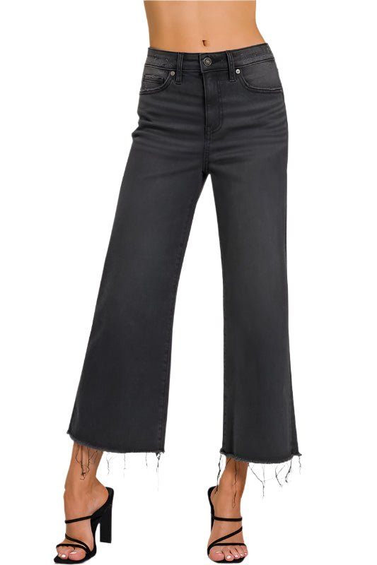 Høyt liv Cropped Jeans til Damer i Vasket Sort - NordHjem
