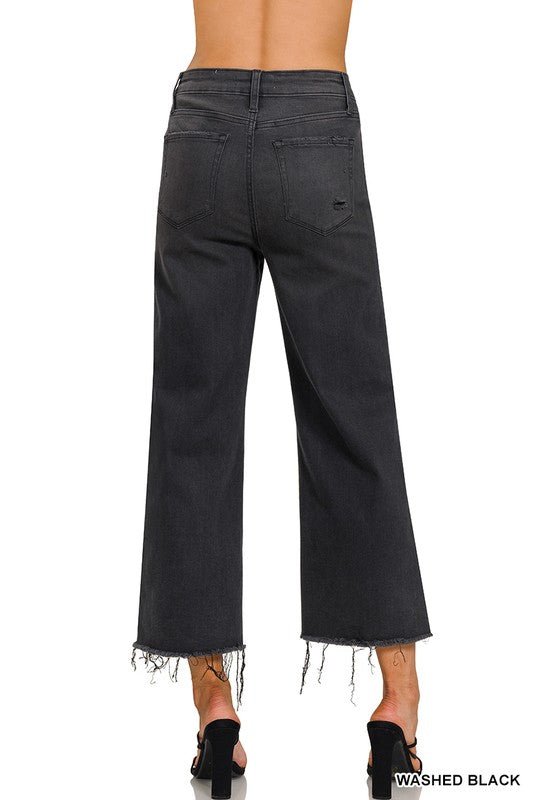 Høyt liv Cropped Jeans til Damer i Vasket Sort - NordHjem