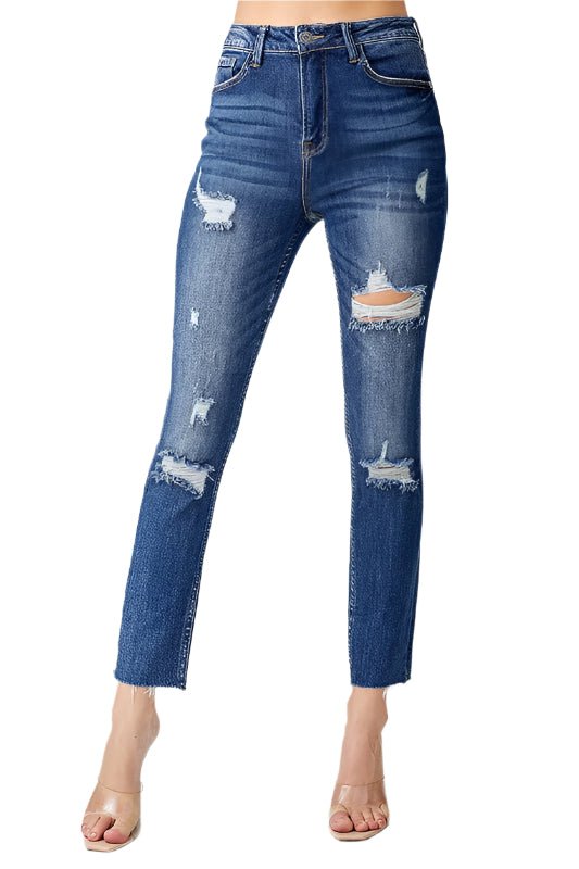 Høyt liv Distressed Avslappede Skinny Jeans - NordHjem