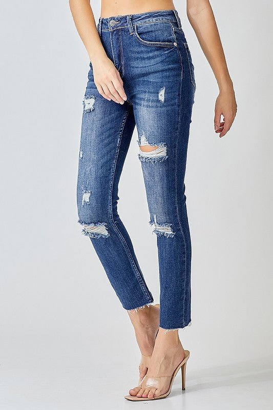 Høyt liv Distressed Avslappede Skinny Jeans - NordHjem
