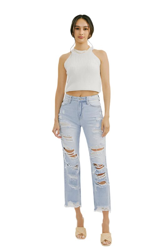 Høyt liv Distressed Jeans Lys Denim - NordHjem