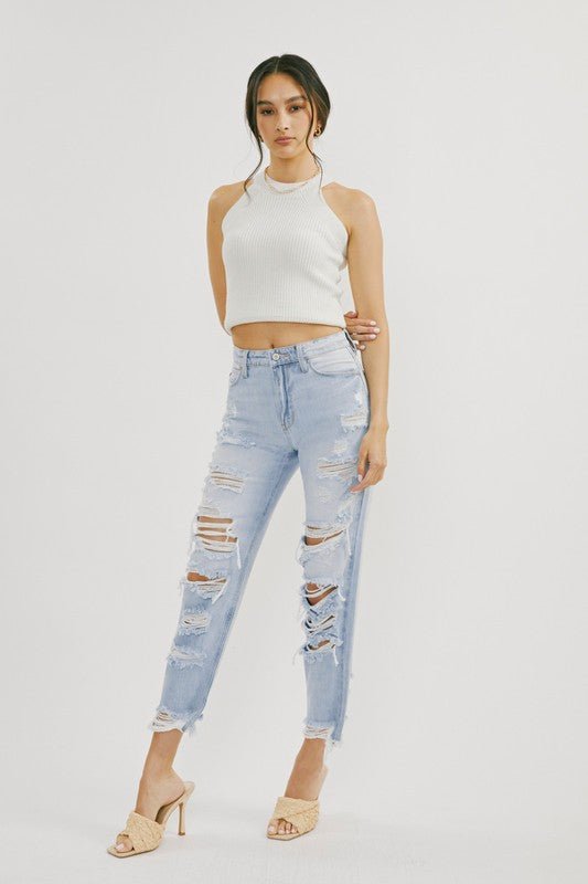 Høyt liv Distressed Jeans Lys Denim - NordHjem