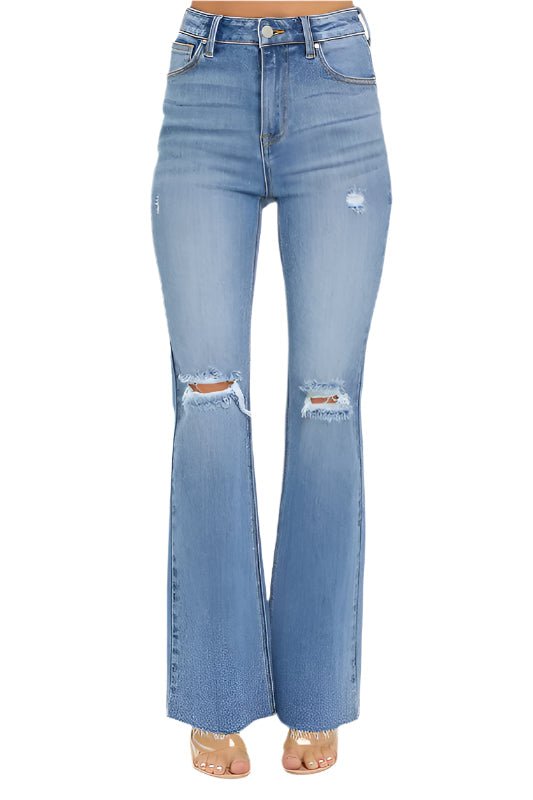 Høyt liv Flare Jeans Medium Denim - NordHjem