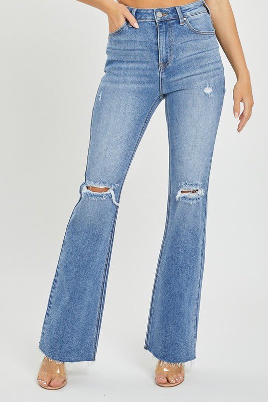 Høyt liv Flare Jeans Medium Denim - NordHjem