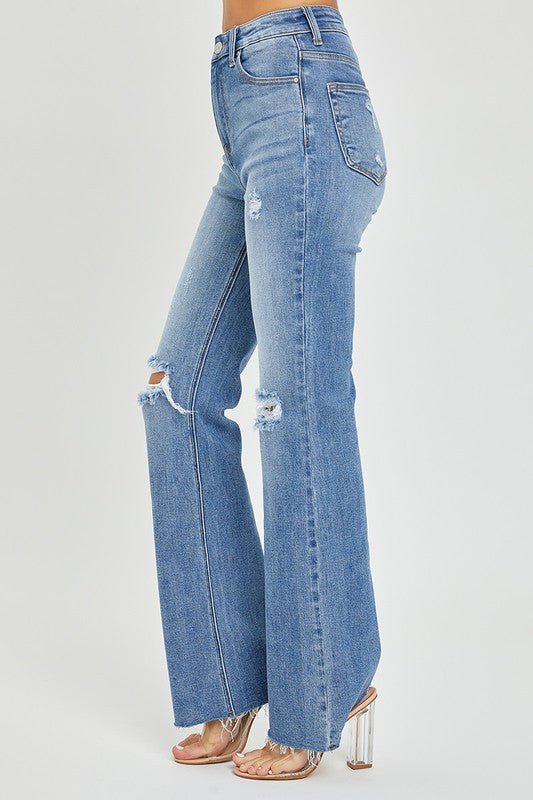 Høyt liv Flare Jeans Medium Denim - NordHjem