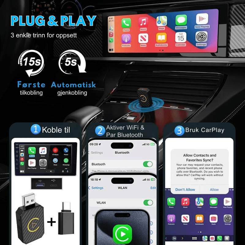 AutoPlugGo™ | Mini Trådløs CarPlay - adapter - NordHjem